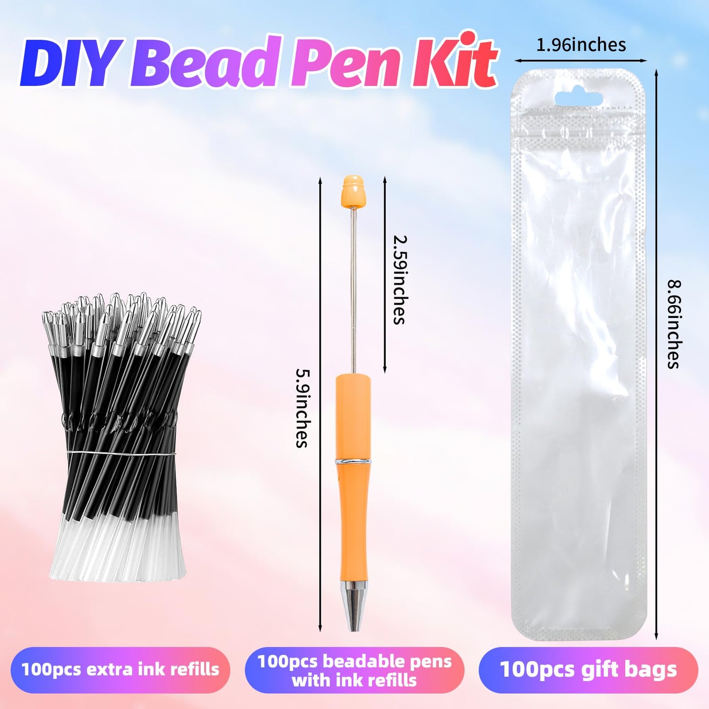 DIY Beadable Pen Kit - Complete Set (50 Pens + Refills) - Multicolor Craft Supplies