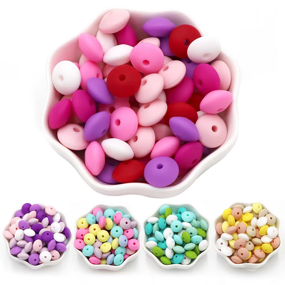 20Pcs 12MM Lentil Silicone Beads BPA Free Diy Teether Teething Necklace BPA Free Eco-Friendly Baby Teether Toys