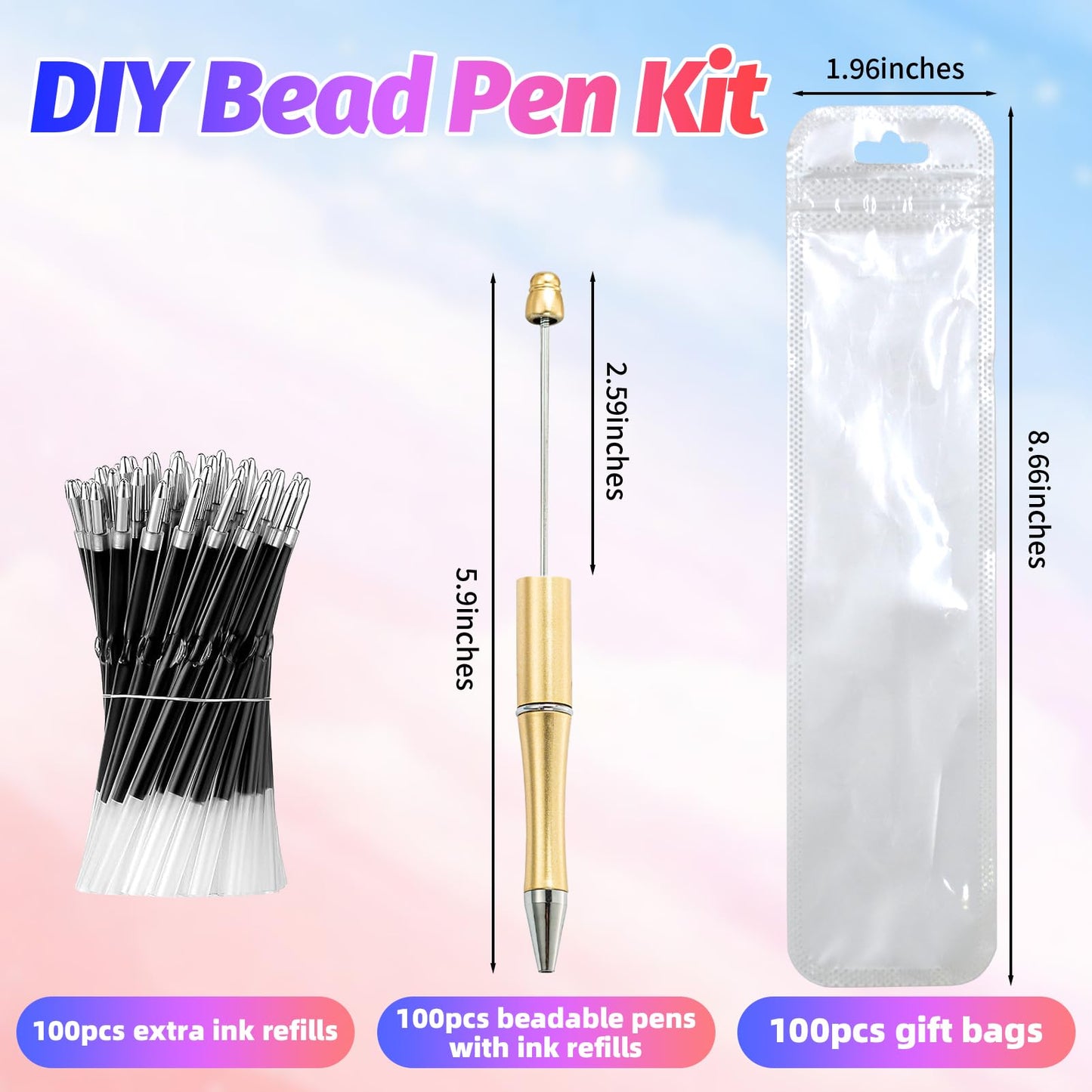 DIY Beadable Pen Kit - Complete Set (50 Pens + Refills) - Multicolor Craft Supplies