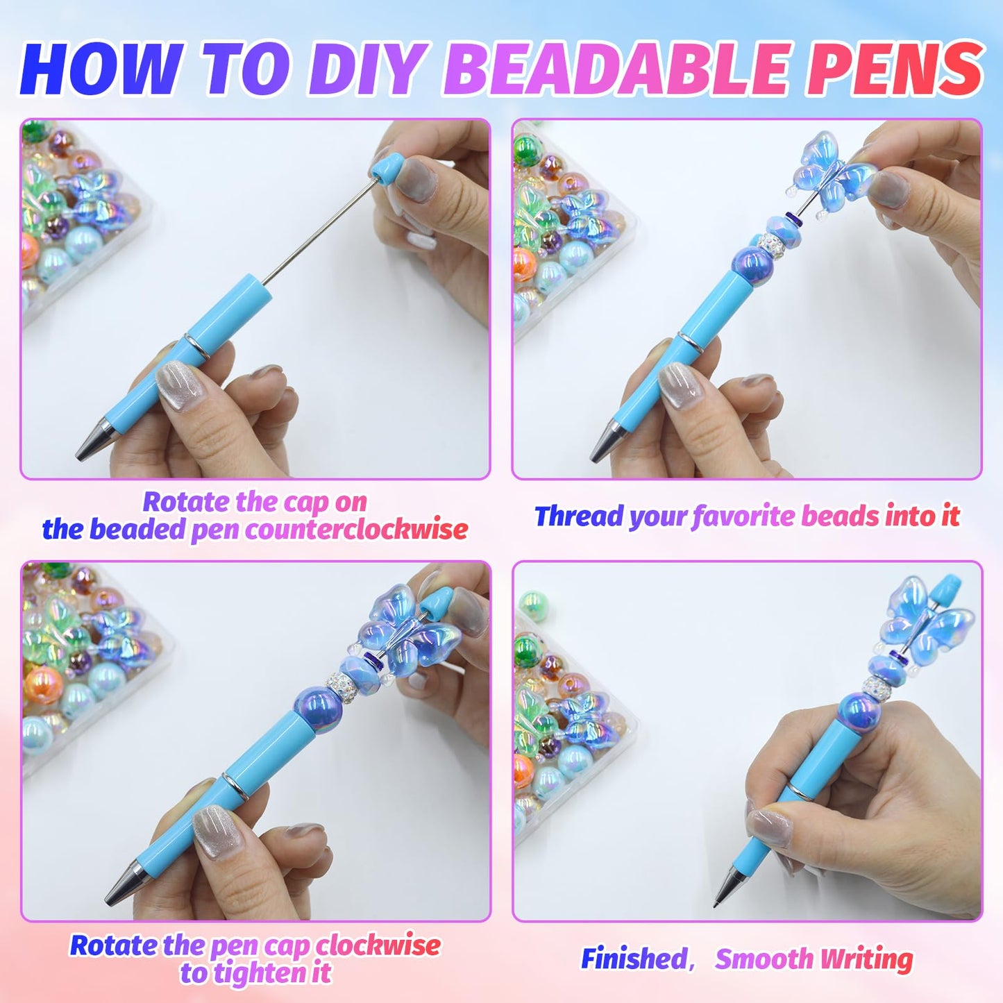 DIY Beadable Pen Kit - Complete Set (50 Pens + Refills) - Multicolor Craft Supplies