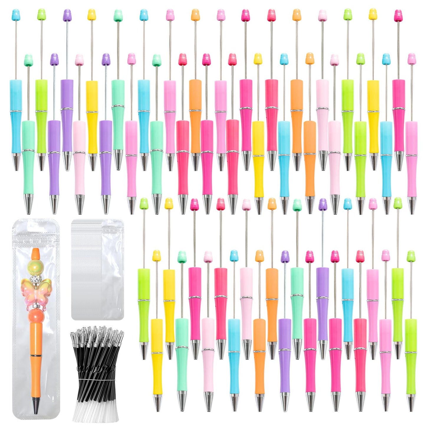 DIY Beadable Pen Kit - Complete Set (50 Pens + Refills) - Multicolor Craft Supplies