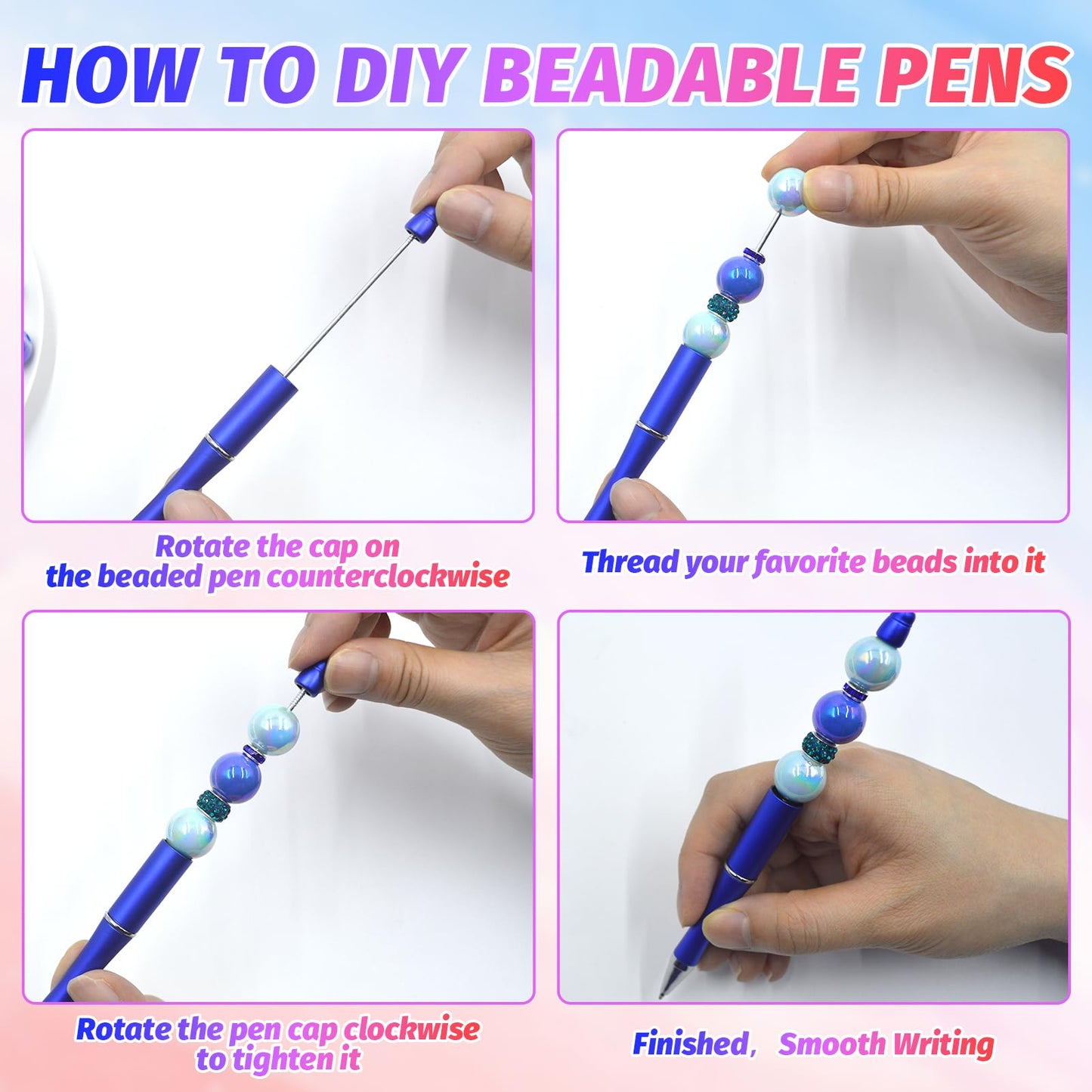 DIY Beadable Pen Kit - Complete Set (50 Pens + Refills) - Multicolor Craft Supplies