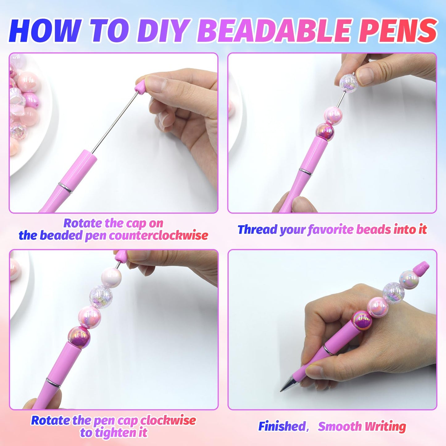DIY Beadable Pen Kit - Complete Set (50 Pens + Refills) - Multicolor Craft Supplies