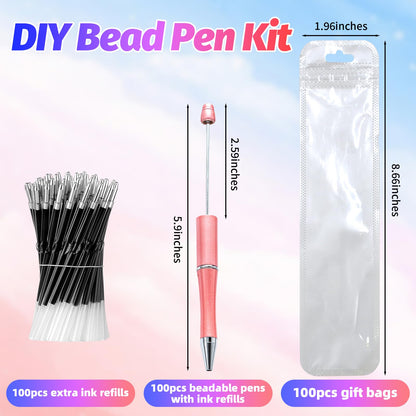 DIY Beadable Pen Kit - Complete Set (50 Pens + Refills) - Multicolor Craft Supplies