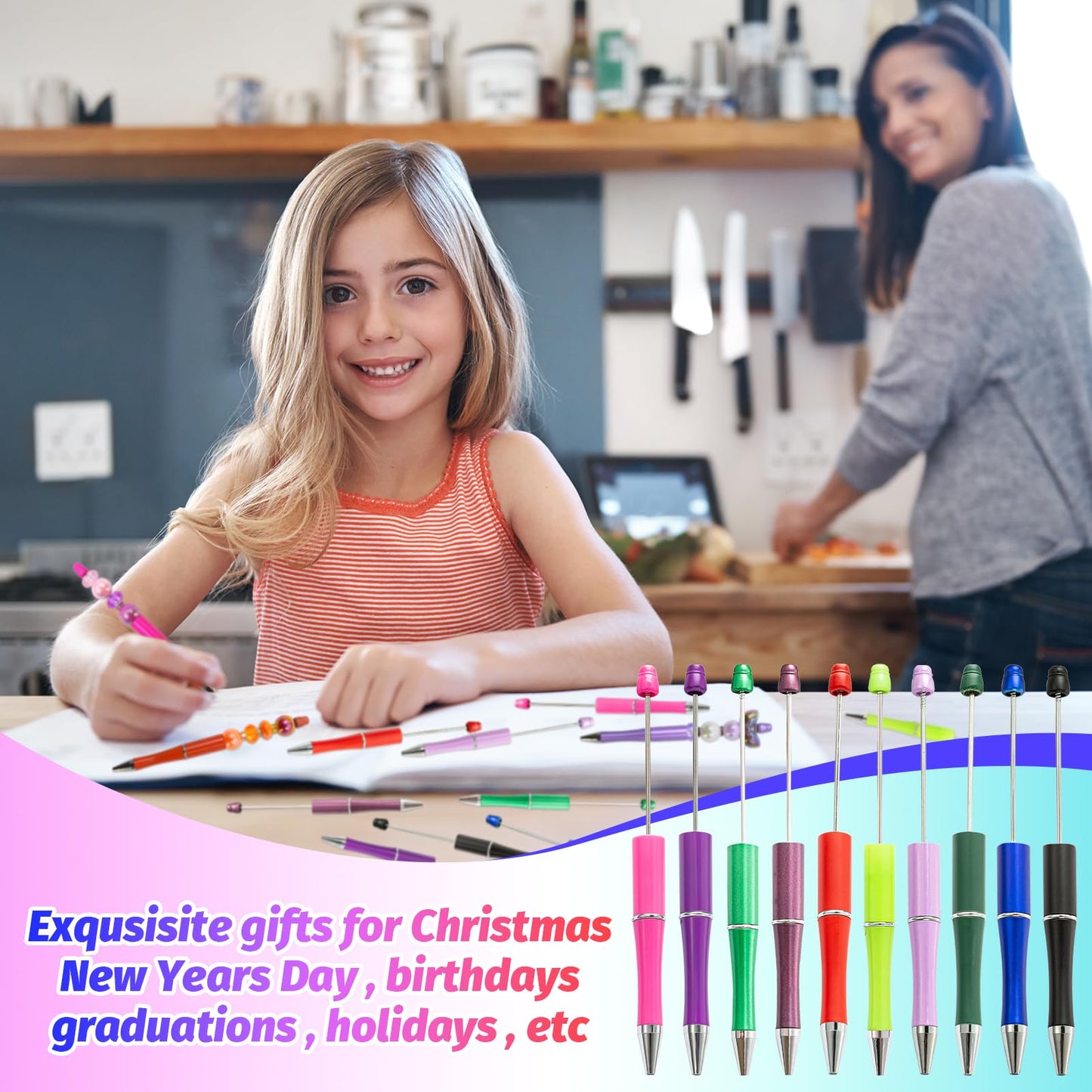 DIY Beadable Pen Kit - Complete Set (50 Pens + Refills) - Multicolor Craft Supplies