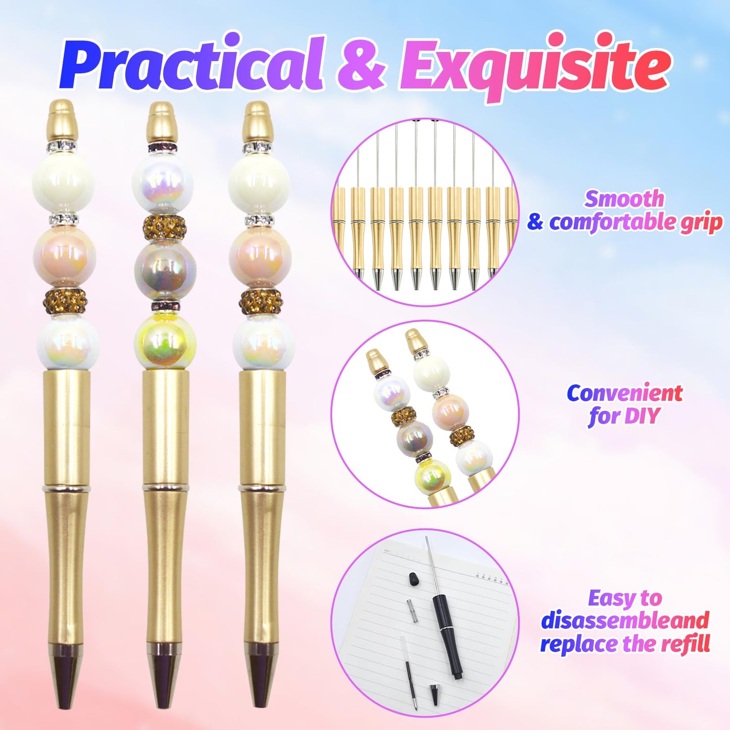 DIY Beadable Pen Kit - Complete Set (50 Pens + Refills) - Multicolor Craft Supplies