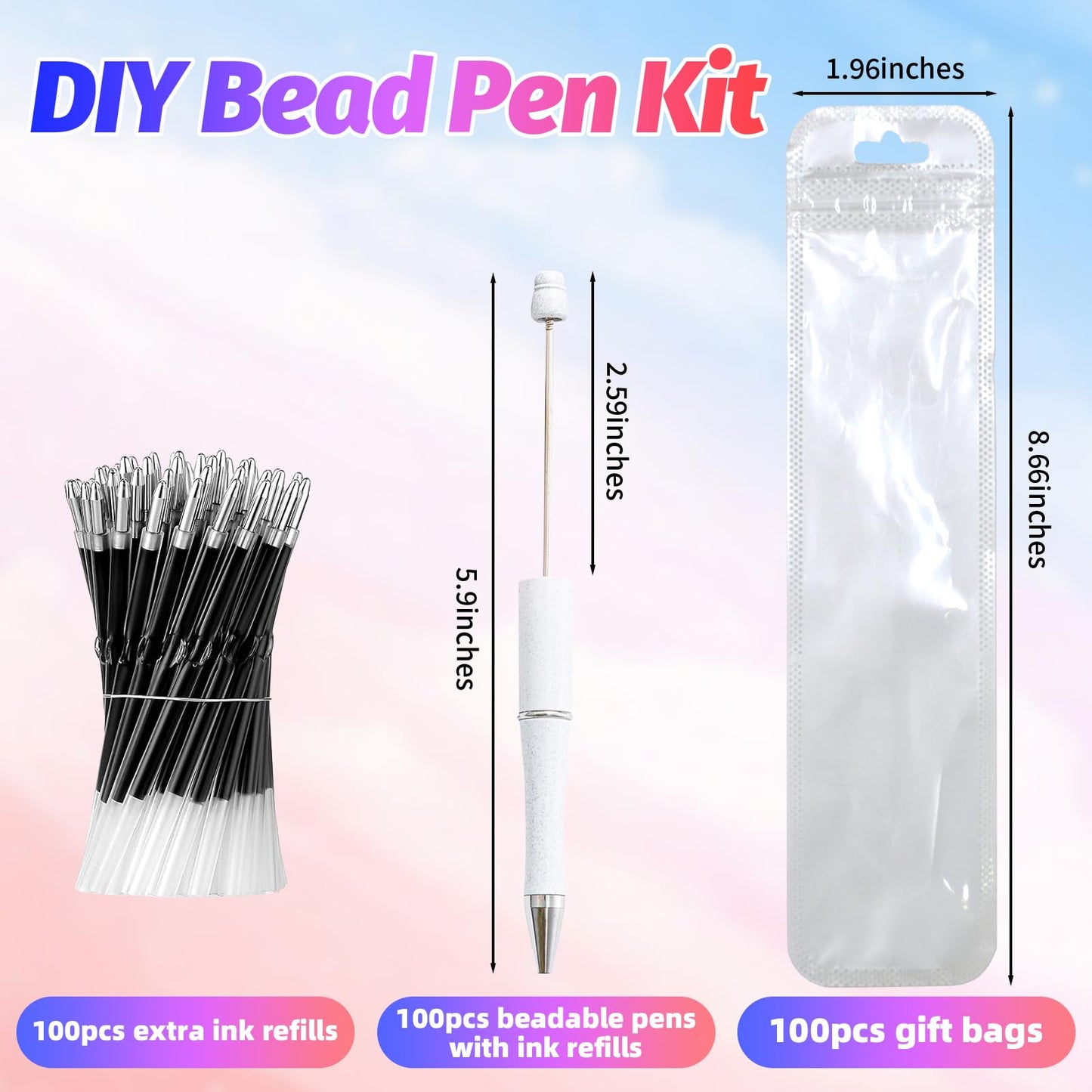 DIY Beadable Pen Kit - Complete Set (50 Pens + Refills) - Multicolor Craft Supplies