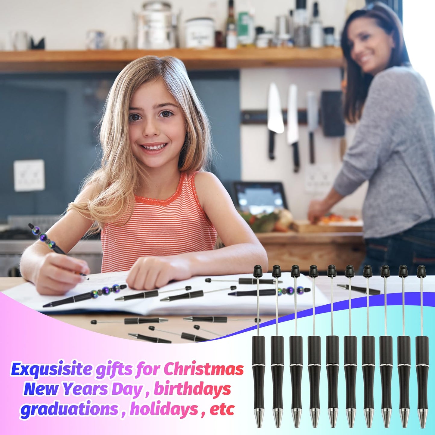 DIY Beadable Pen Kit - Complete Set (50 Pens + Refills) - Multicolor Craft Supplies