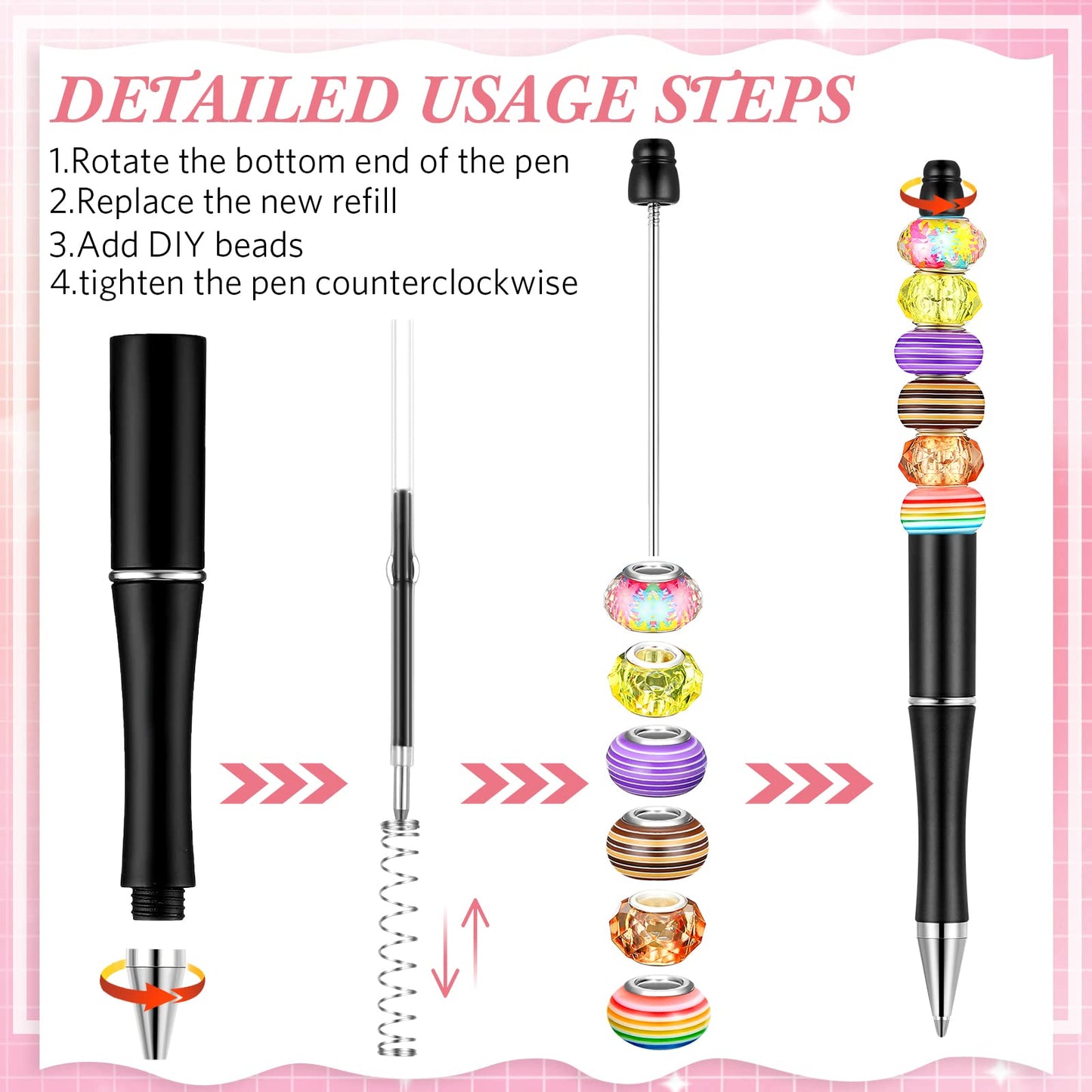 Beadable Pen Bundle (50 Pens + Refills) - Bright Colors