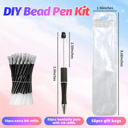 DIY Beadable Pen Kit - Complete Set (50 Pens + Refills) - Multicolor Craft Supplies