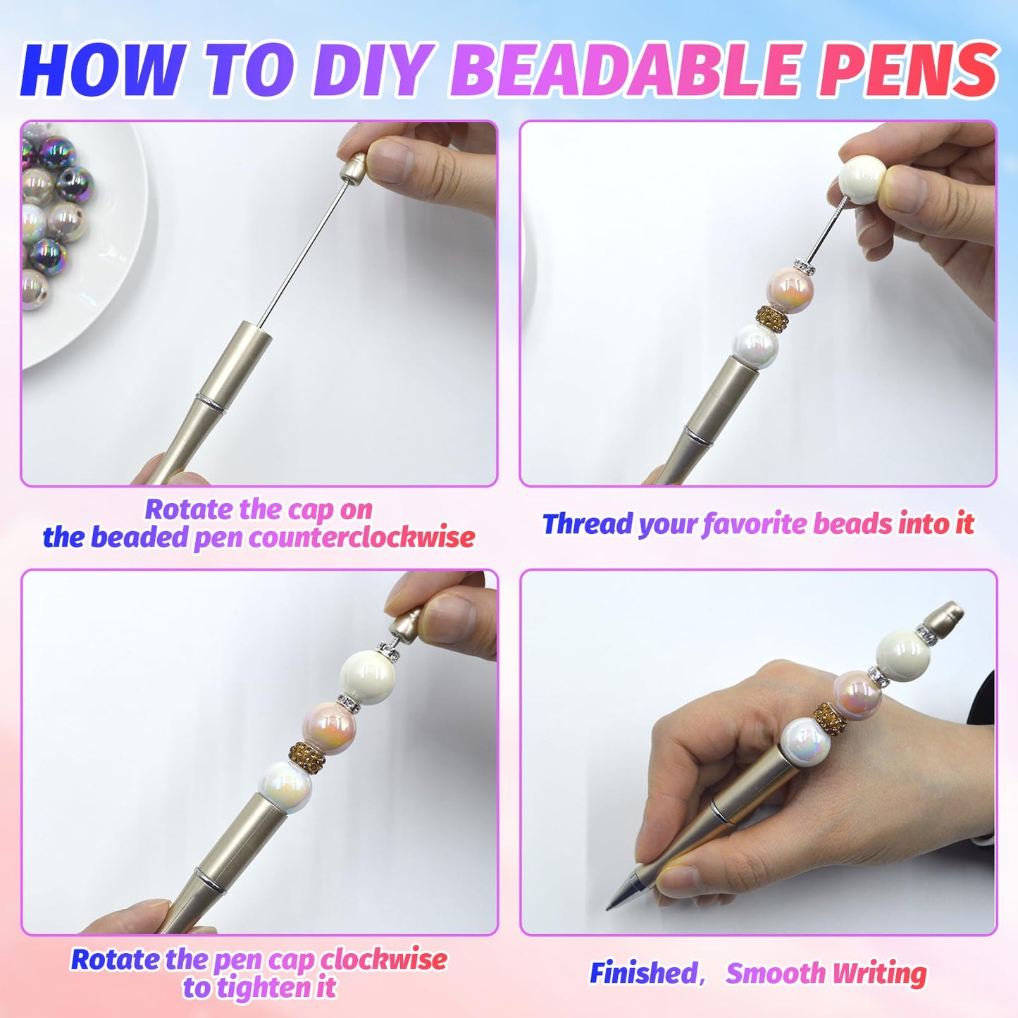 DIY Beadable Pen Kit - Complete Set (50 Pens + Refills) - Multicolor Craft Supplies