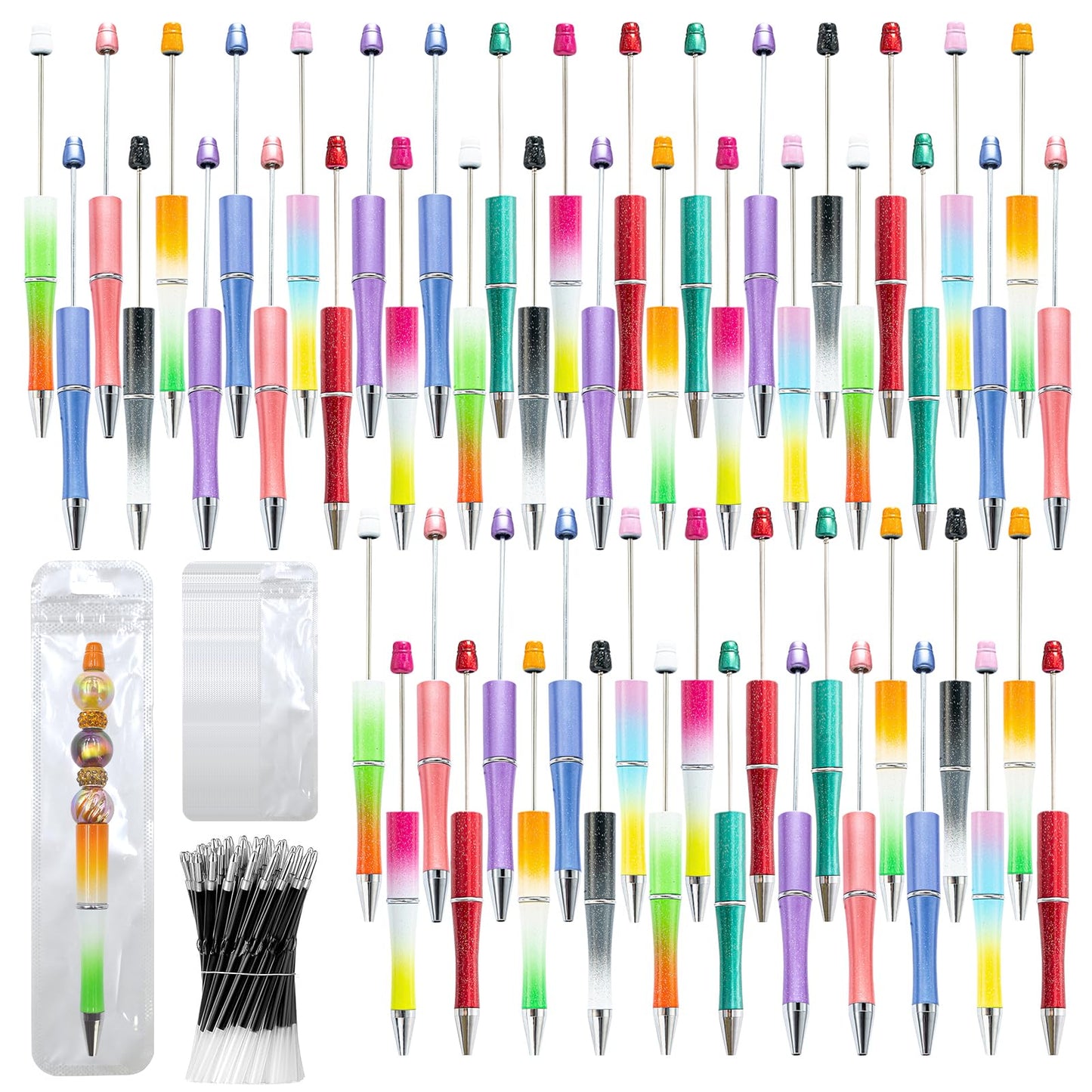 DIY Beadable Pen Kit - Complete Set (50 Pens + Refills) - Multicolor Craft Supplies