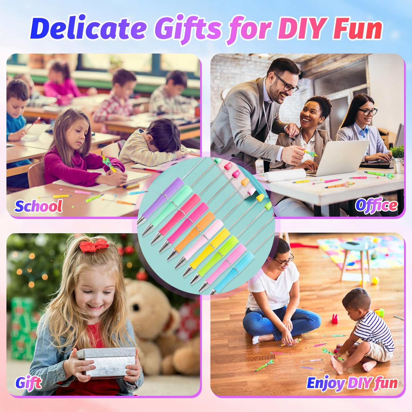 DIY Beadable Pen Kit - Complete Set (50 Pens + Refills) - Multicolor Craft Supplies