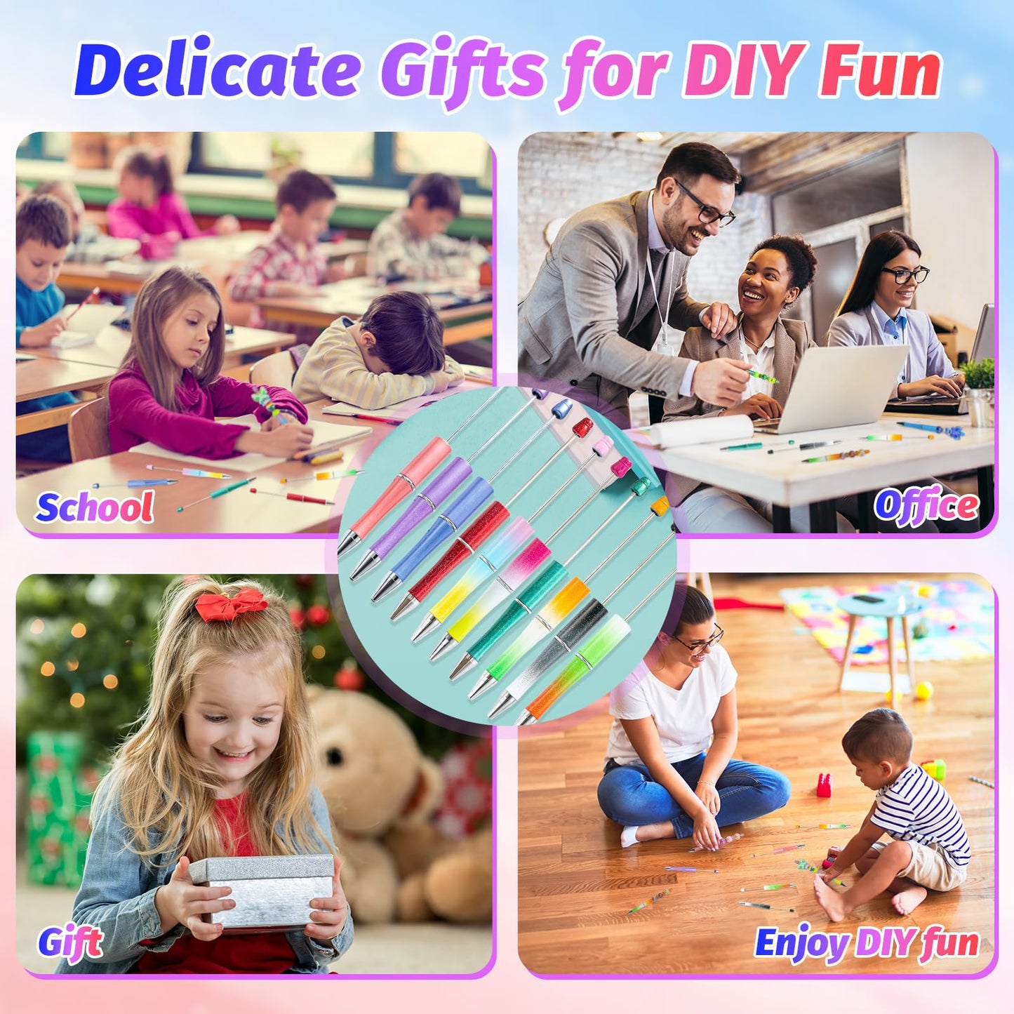 DIY Beadable Pen Kit - Complete Set (50 Pens + Refills) - Multicolor Craft Supplies