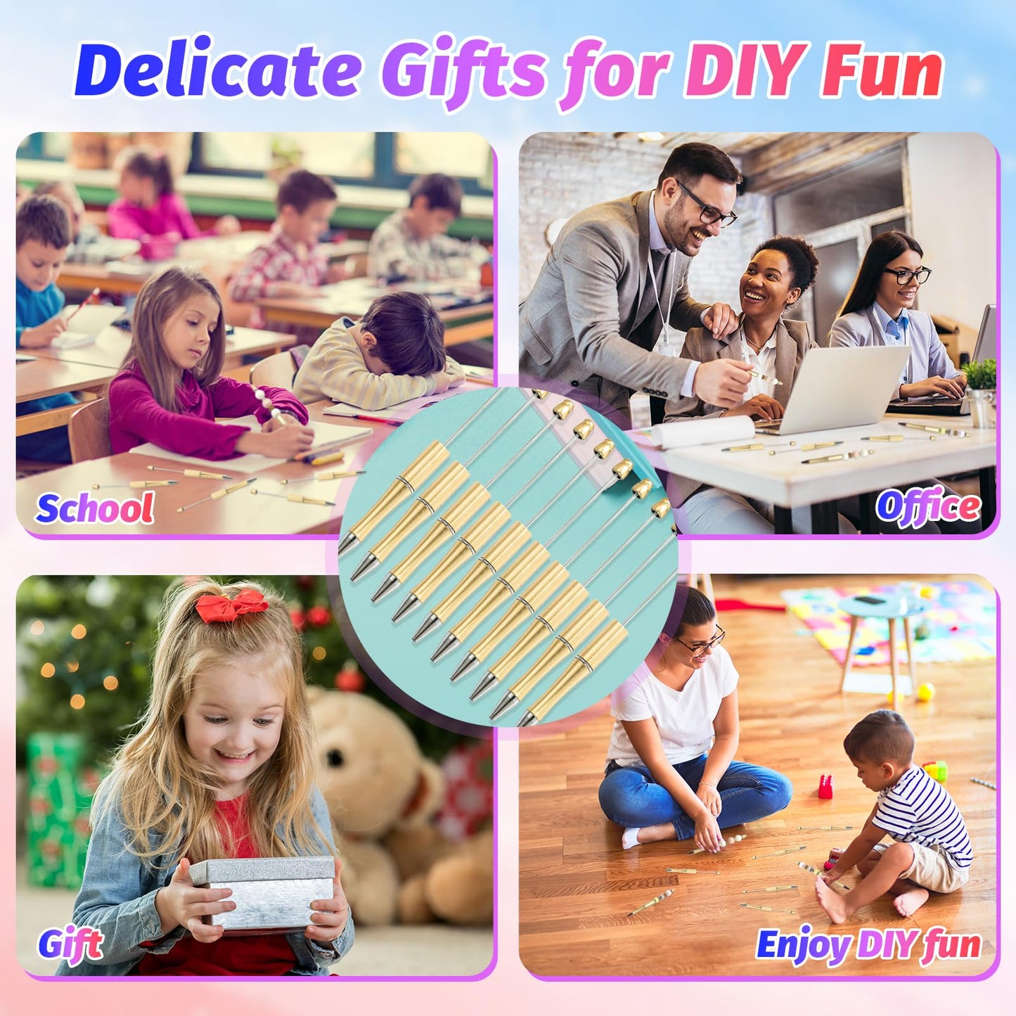 DIY Beadable Pen Kit - Complete Set (50 Pens + Refills) - Multicolor Craft Supplies